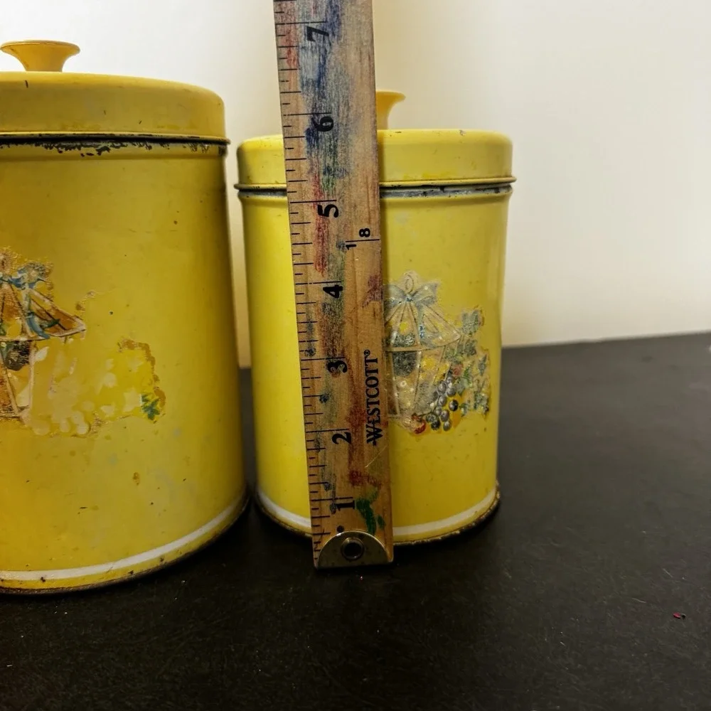 Vintage Yellow Metal Kitchen Canister Set Cottagecore Shaby Country 4 Piece Shan